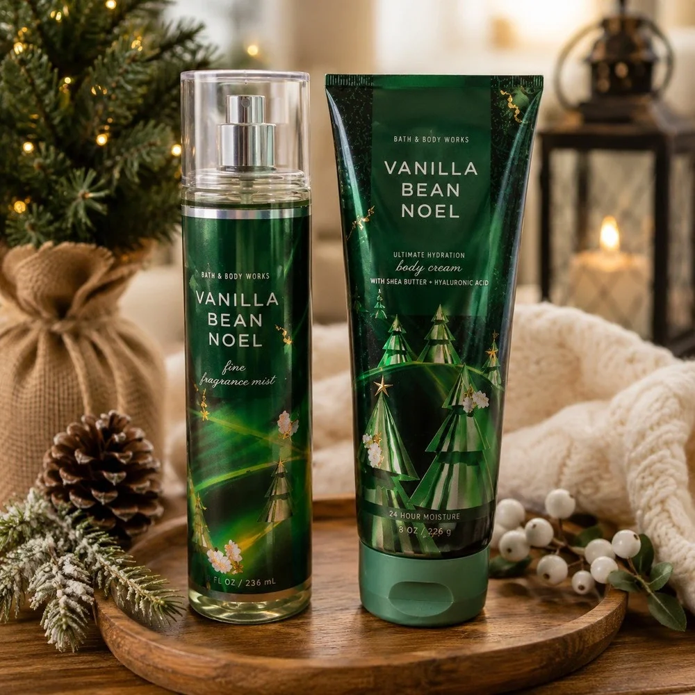 Bath & Body Works Vanilla Bean Noel Fragrance Mist & Body Cream Set New 2024